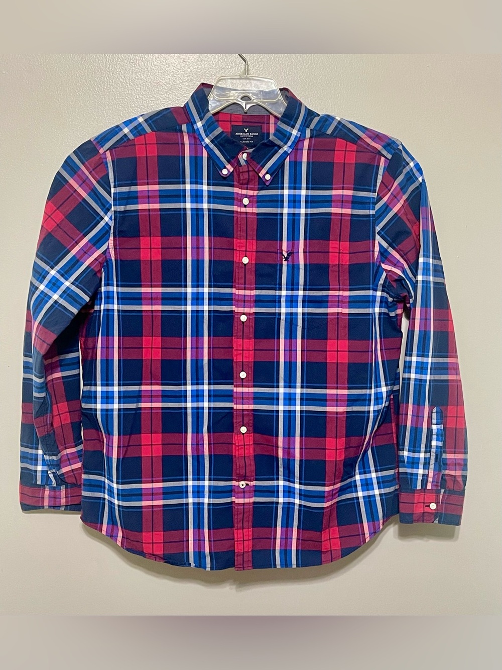 American Eagle Shirt Mens XXL Button Up Plaid Soft Classic Fit Cotton Logo